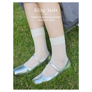 biling春夏日系低饱和纯色中筒袜，女网眼透气堆堆，袜甜妹糖果色袜子