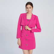 法式玫红色小香风，短外套套装女秋冬2023高级感半身裙两件套