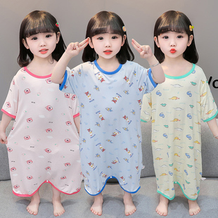 儿童睡衣女童夏季短袖莫代尔，薄款女宝宝睡裙，小孩连体衣家居空调服