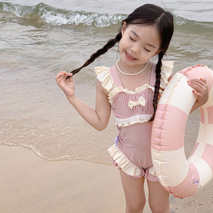 女童泳衣儿童速干泳装2023网红仙女露背洋气连体蝴蝶结比基尼