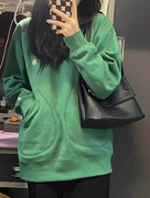美式复古绿色卫衣女秋冬设计感宽松韩版oversize学生加绒外套