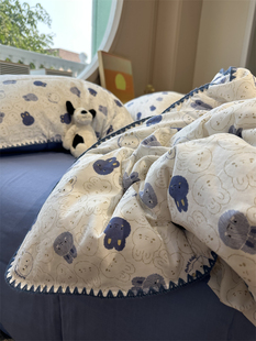 a类母婴双层纱布丁兔蓝可爱四件套全纯棉，1.5m1.8米被套床单三件套