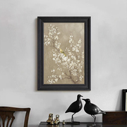 手绘油画新中式复古风花鸟客厅装饰挂画侘寂白色花卉玄关桌面摆件
