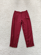 西班牙时尚p牌，精致酒红色光泽感，高腰小脚休闲裤女裤