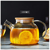 耐高温加厚冷水壶玻璃茶具花茶壶 耐热大容量透明短嘴竹盖凉水壶