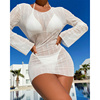 夏季 纯色网纱罩衫夏威夷度假沙滩泳衣泳装镂空长裙防晒比基尼