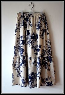 夏季棉麻长裙，拼接款半身裙波西米亚，裙子亚麻短裙水墨牡丹