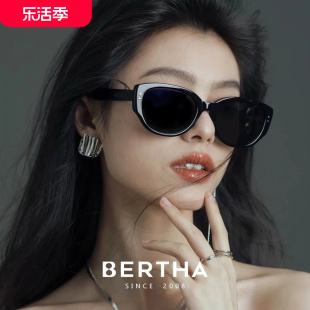 王嘉尔(王嘉尔)同款墨镜，女猫眼高级感2024黑白框近视太阳镜防晒紫外线