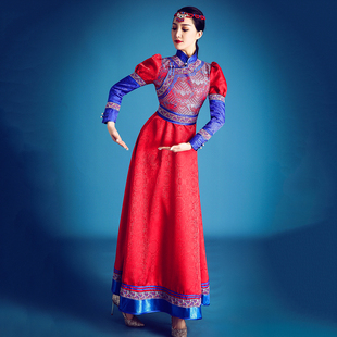蒙古服饰定制蒙古演出袍大裙摆泡泡，袖长袖演出服民族风舞蹈