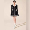 越南设计裙小香风钉珠刺绣，黑色显瘦秋冬气质连衣裙30286
