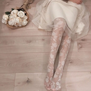 日系lolita带图案，的纹身丝袜超薄蕾丝玫瑰花，提花连裤袜女性感透明
