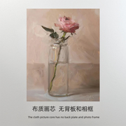 欧式复古油画花卉花瓶装饰画，芯卧室小摆画美式玫瑰花，画芯画布