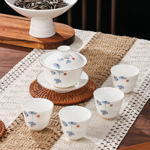 功夫喝茶杯6只装陶瓷，羊脂玉家用茶具，白瓷品茗杯待客主人杯单杯子