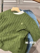 秋冬童装儿童刺绣标复古毛衣，孩子上学款绿色，气质麻花毛衣保暖上衣