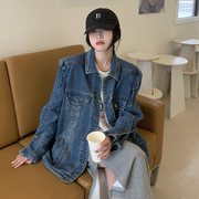 复古牛仔外套秋季2023韩范中长款bf风盐系设计感开衫上衣女装
