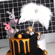 烘焙蛋糕装饰 唯美羽毛小兔子蕾丝插旗生日蛋糕插件插牌派对用品