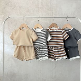 韩版婴儿条纹短袖上衣，短裤两件套装婴幼儿宝宝夏季男女童运动衣服