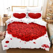数码打印床上用品婚庆被套床单，枕套双人四件套，玫瑰花卉印花套件