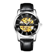 防水手表镂空全自动机械男名表时尚皮带真皮夜光日历国产腕表