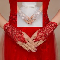 红新娘超仙韩式红色秀禾服手套
