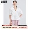 JIUJIU蕾丝荷叶边白色衬衫女设计感小众夏韩版气质泡泡袖短款衬衣