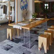 悬浮餐桌亚克力桌子原木饭桌客厅，岛台北欧工作台，白蜡木实木大板桌