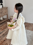 韩版时髦裙子2023秋冬款女童高领针织毛衣夹棉加厚背心式连衣裙潮
