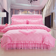 加厚被套四件套床裙式韩式床罩1.8m夹棉蕾丝，床单婚庆紫色床上用品