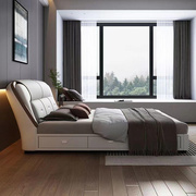 北欧现代简约意式轻奢床卧式1.5米皮艺气压储物床主卧双人1.8米床