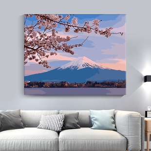 diy数字油画画画diy油彩画风景花卉手工绘填充涂色客厅大幅富士山