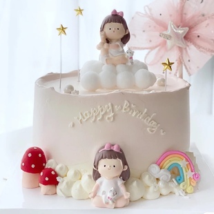 可爱瑜伽女孩蛋糕摆件小仙女生日蛋糕烘焙装饰瑜伽小萌妹蛋糕配件