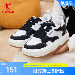 中国乔丹板鞋女2024春季休闲帆布波浪，鞋厚底增高面包鞋运动鞋