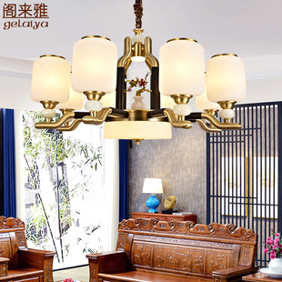 新中式客厅吊灯复古全铜灯具，中国风明清古典别墅复式楼餐厅吊灯