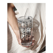 Qumin  式创意书法玻璃吸管杯拿铁咖啡牛奶杯饮品杯果汁杯子