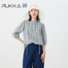 蒲PUKKA 原创设计女装夏季宽松苎麻印花新中式立领衬衫