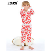 rysonmoon莫代尔棉a类家居服红色，爱心男童女童薄款可爱睡衣套装
