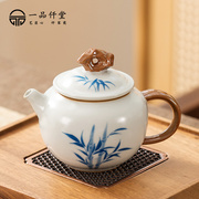 一品仟堂汝窑手绘单茶壶功夫茶具中式家用简约大号高档陶瓷泡茶器