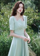 绿色伴娘小礼服裙女短款平时可穿洋装领证登记生日气质连衣裙夏季