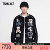 TSMLXLT TT潮牌黑色印花棒球服个性休闲夹克美式复古情侣梭织外套