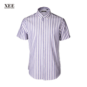 XEE商场同款 夏季蓝红条纹商务休闲短袖衬衣上班衬衫男