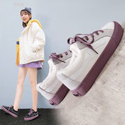 冬天穿的初中女生小白鞋加绒，棉鞋女冬季帆布鞋子女学生韩版低帮板