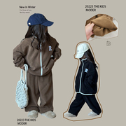 韩版儿童复合加厚休闲套装2023冬装洋气保暖男女童加绒冬季两件套