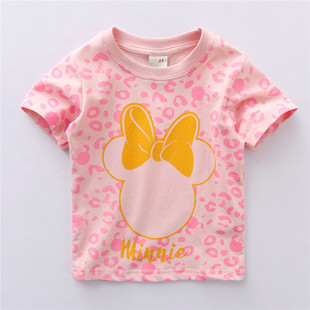 女童纯棉短袖T恤儿童夏装半袖卡通粉色小可爱圆领上衣2 3 4 5 6岁