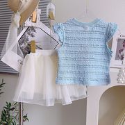 女中小童休闲套装2024夏季中小童宝宝，洋气时髦短袖半裙两件套