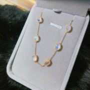 一物一图纯银月光石手链，天然淡水珍珠，手串14k包金绕线手工饰品