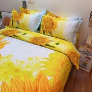 全棉3d立体印花床单，四件套纯棉活性向日葵花被套2米双人床上用品