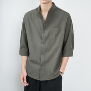亚麻短袖衬衫男薄款透气棉麻料，上衣夏季外套，ins港风宽松半袖衬衣