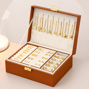 首饰收纳盒高档精致项链耳环黄金，珠宝手饰品盒子，大容量多层高级箱