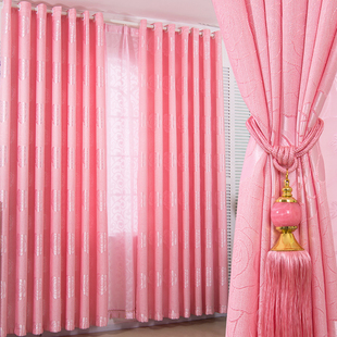 简约现代粉色玫瑰窗帘定制公主，风卧室婚房主播，背景布成品(布成品)