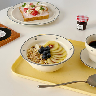 穆尼日式小清新波点早餐燕麦碗，ins磨砂哑光餐具家用米饭甜品沙拉